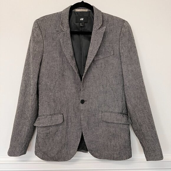H &M Tweed Men's Blazer Grey Pinstripe Wool Blend Sz 38R - Picture 2 of 13